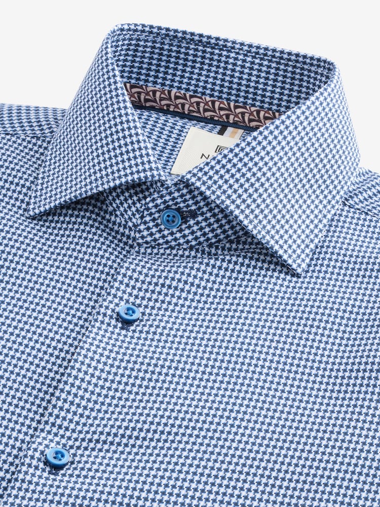 Blue Slim Fit 100% Cotton Textured Single Cuff Shirt With Cutaway Collar - Image 6 of 6
