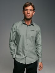 Green Regular Fit Trimmed Formal 100% Cotton Oxford Shirt - Image 1 of 8