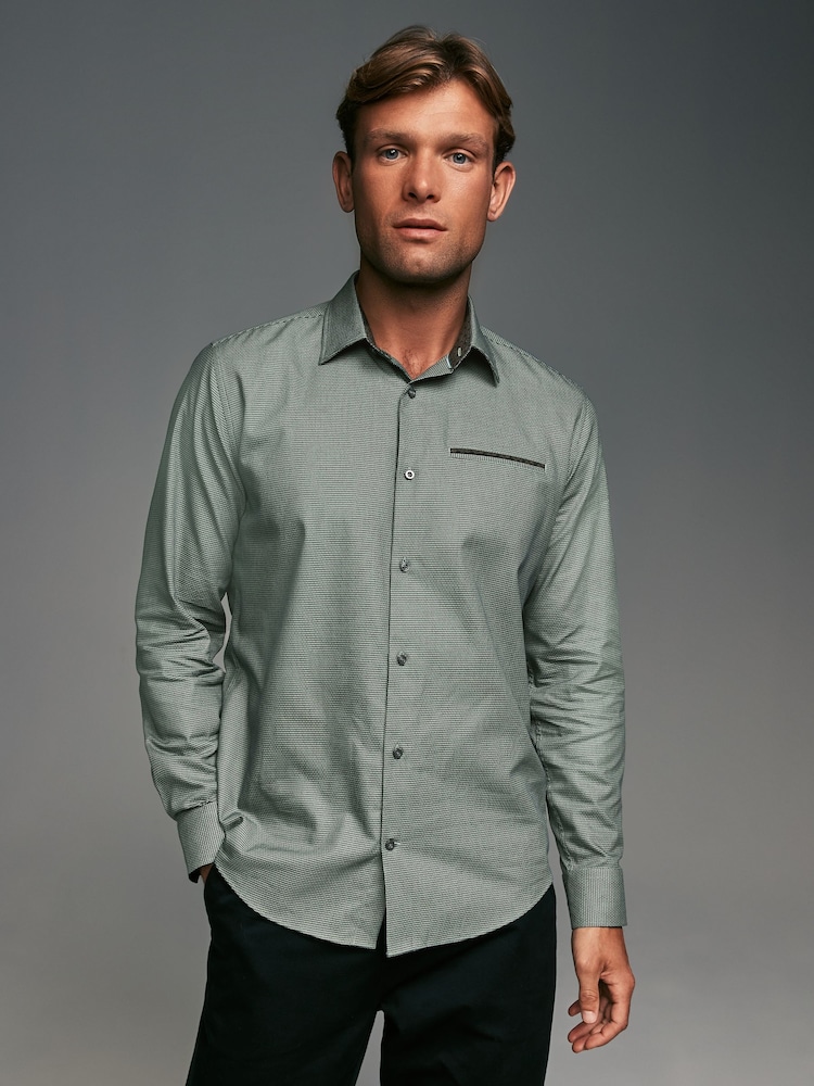 Green Regular Fit Trimmed Formal 100% Cotton Oxford Shirt - Image 1 of 8