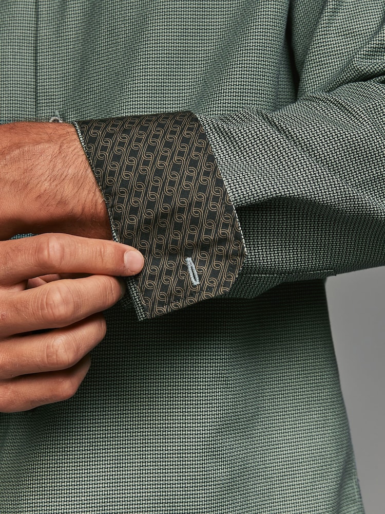 Green Regular Fit Trimmed Formal 100% Cotton Oxford Shirt - Image 3 of 8