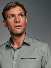 Green Regular Fit Trimmed Formal 100% Cotton Oxford Shirt - Image 4 of 8