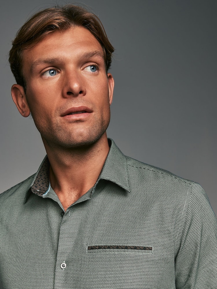 Green Regular Fit Trimmed Formal 100% Cotton Oxford Shirt - Image 4 of 8