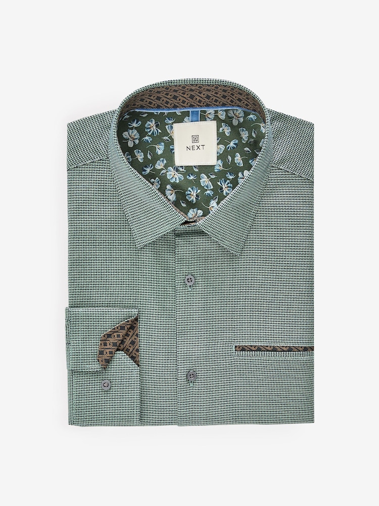 Green Regular Fit Trimmed Formal 100% Cotton Oxford Shirt - Image 6 of 8