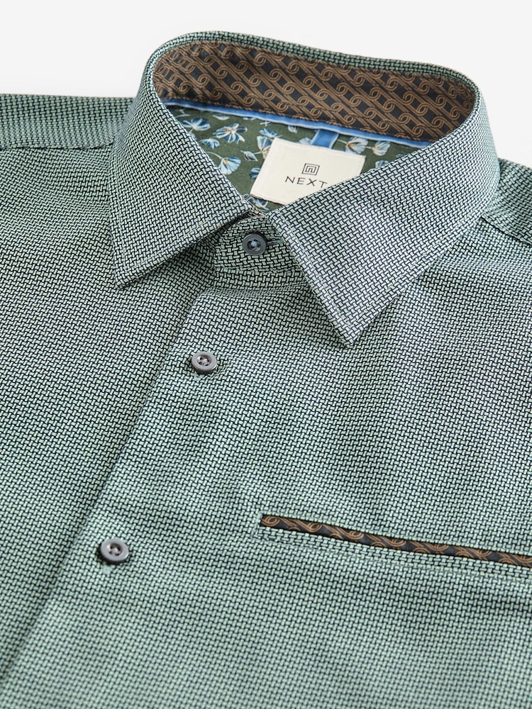 Green Regular Fit Trimmed Formal 100% Cotton Oxford Shirt - Image 8 of 8
