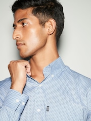 Dusky Blue Dot Print Regular Fit Easy Iron Button Down Oxford Shirt - Image 1 of 5