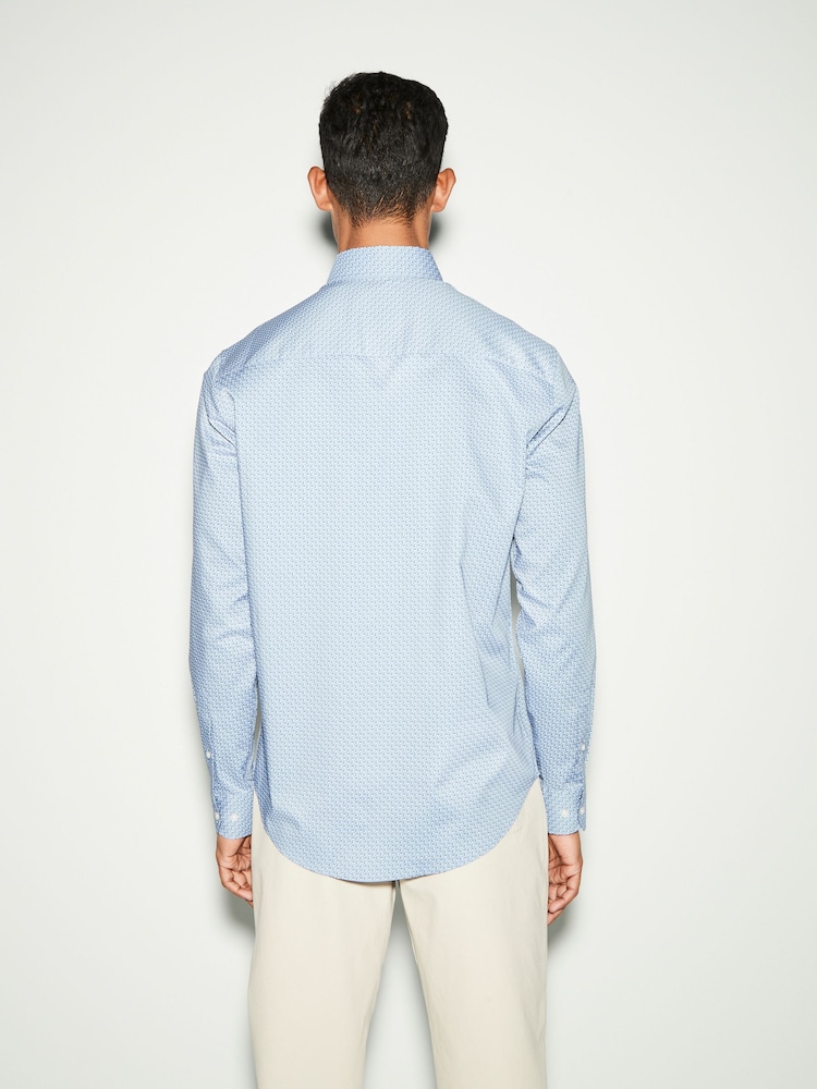 Dusky Blue Dot Print Regular Fit Easy Iron Button Down Oxford Shirt - Image 4 of 5