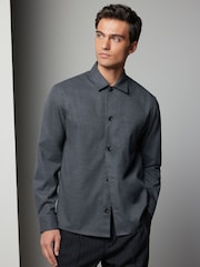 Charcoal Grey Regular Fit Button Through Overshirt - Image 1 of 7