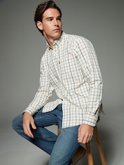 Ecru Cream Tattersall Check Regular Fit Easy Iron Button Down Oxford Shirt - Image 1 of 5
