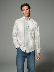 Ecru Cream Tattersall Check Regular Fit Easy Iron Button Down Oxford Shirt - Image 2 of 5