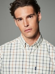 Ecru Cream Tattersall Check Regular Fit Easy Iron Button Down Oxford Shirt - Image 4 of 5