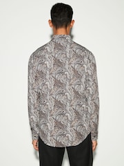 Black/Gold Paisley Regular Fit Printed Long Sleeve Single Cuff Formal Shirt - Image 3 of 8