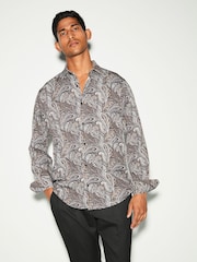 Black/Gold Paisley Regular Fit Printed Long Sleeve Single Cuff Formal Shirt - Image 4 of 8