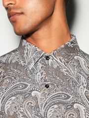 Black/Gold Paisley Regular Fit Printed Long Sleeve Single Cuff Formal Shirt - Image 5 of 8
