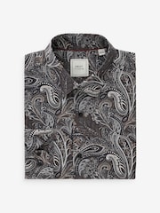 Black/Gold Paisley Regular Fit Printed Long Sleeve Single Cuff Formal Shirt - Image 6 of 8
