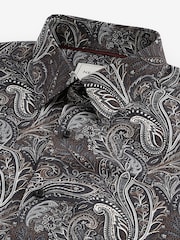 Black/Gold Paisley Regular Fit Printed Long Sleeve Single Cuff Formal Shirt - Image 8 of 8