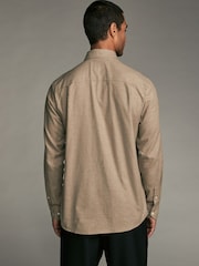 Neutral Brown Regular Fit Brushed Flannel Single Cuff Formal 100% Cotton Oxford Shirt - Image 3 of 8