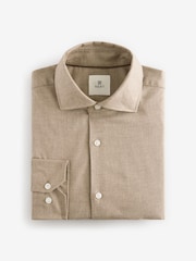 Neutral Brown Regular Fit Brushed Flannel Single Cuff Formal 100% Cotton Oxford Shirt - Image 6 of 8