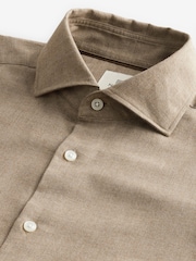Neutral Brown Regular Fit Brushed Flannel Single Cuff Formal 100% Cotton Oxford Shirt - Image 7 of 8