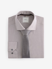 Neutral Brown Texture Regular Fit Shirt And Tie Pack - Image 8 of 10