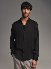 Black Regular Fit Satin Self Stripe Single Cuff Formal Shirt - Image 1 of 7