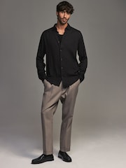 Black Regular Fit Satin Self Stripe Single Cuff Formal Shirt - Image 2 of 7