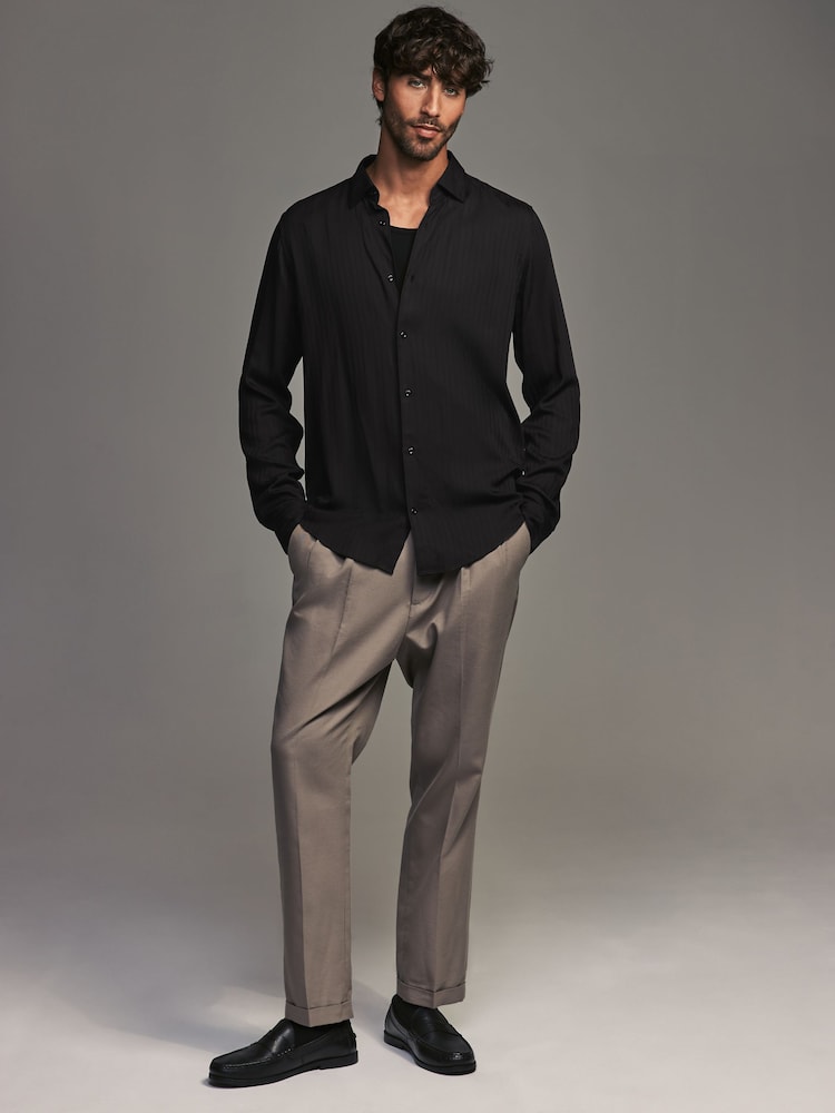 Black Regular Fit Satin Self Stripe Single Cuff Formal Shirt - Image 2 of 7