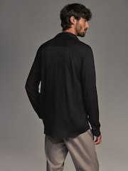 Black Regular Fit Satin Self Stripe Single Cuff Formal Shirt - Image 3 of 7