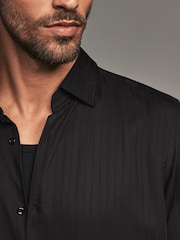 Black Regular Fit Satin Self Stripe Single Cuff Formal Shirt - Image 4 of 7