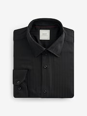 Black Regular Fit Satin Self Stripe Single Cuff Formal Shirt - Image 5 of 7