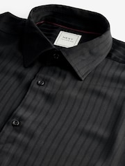 Black Regular Fit Satin Self Stripe Single Cuff Formal Shirt - Image 6 of 7