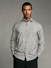 Light Grey Regular Fit Cutaway Collar Brushed Flannel Single Cuff Formal 100% Cotton Oxford Shirt - Image 1 of 8
