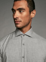 Light Grey Regular Fit Cutaway Collar Brushed Flannel Single Cuff Formal 100% Cotton Oxford Shirt - Image 4 of 8