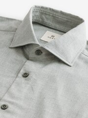 Light Grey Regular Fit Cutaway Collar Brushed Flannel Single Cuff Formal 100% Cotton Oxford Shirt - Image 7 of 8