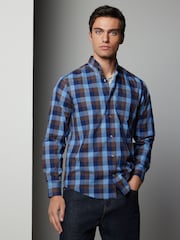 Navy Blue Large Check Regular Fit Easy Iron Button Down Oxford Shirt - Image 1 of 7
