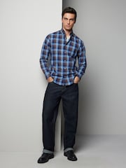 Navy Blue Large Check Regular Fit Easy Iron Button Down Oxford Shirt - Image 2 of 7