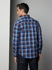 Navy Blue Large Check Regular Fit Easy Iron Button Down Oxford Shirt - Image 3 of 7