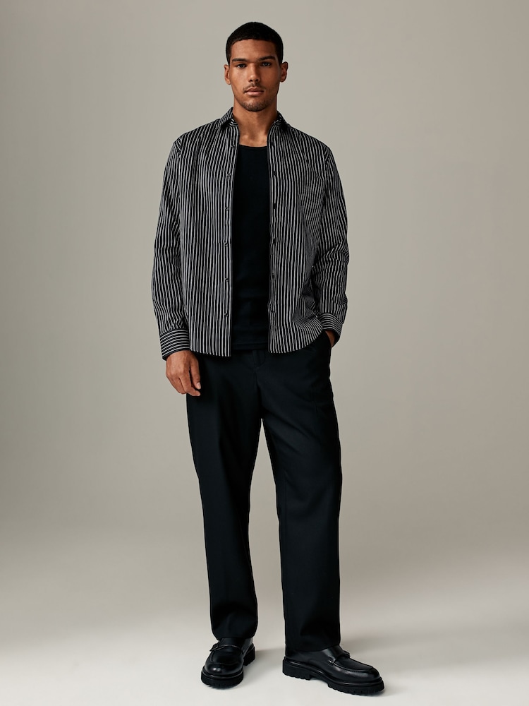 Black/White Stripe Regular Fit Cotton Formal 100% Cotton Shirt With Sateen Finish - Image 2 of 7