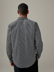 Black/White Stripe Regular Fit Cotton Formal 100% Cotton Shirt With Sateen Finish - Image 3 of 7