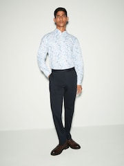 White/Blue Floral Print Regular Fit 100% Cotton Single Cuff Formal Shirt - Image 3 of 8