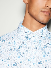 White/Blue Floral Print Regular Fit 100% Cotton Single Cuff Formal Shirt - Image 5 of 8