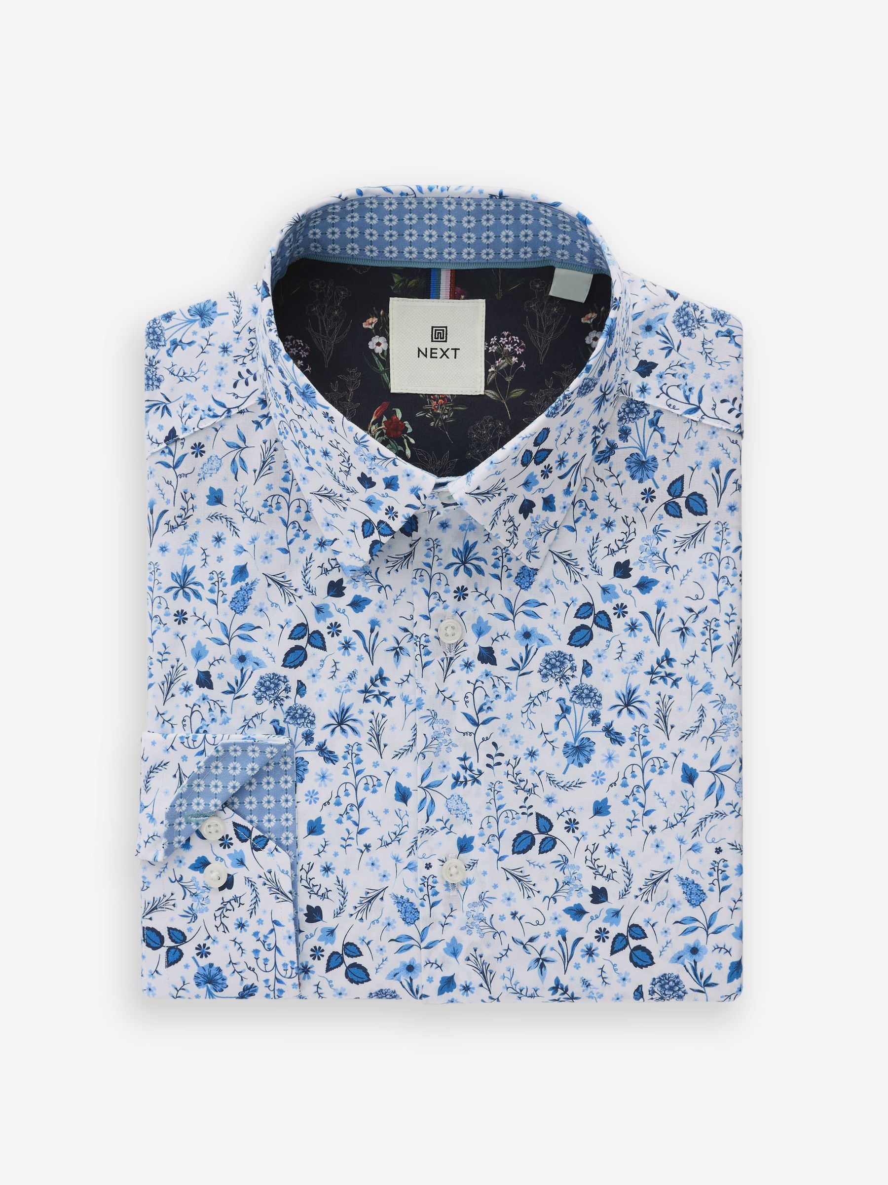 Buy White/Blue Floral Print Regular Fit 100% Cotton Single