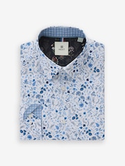 White/Blue Floral Print Regular Fit 100% Cotton Single Cuff Formal Shirt - Image 6 of 8