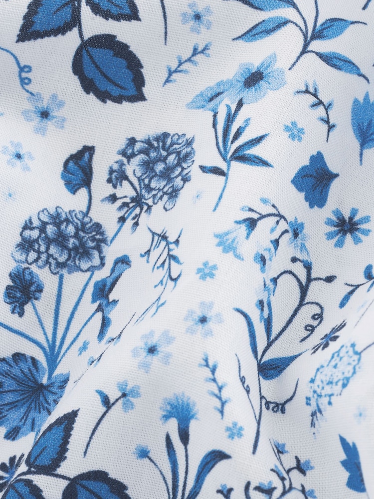 White/Blue Floral Print Regular Fit 100% Cotton Single Cuff Formal Shirt - Image 8 of 8