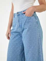 Roman Blue Denim Spot Print Frayed Edge Denim Trousers - Image 3 of 4