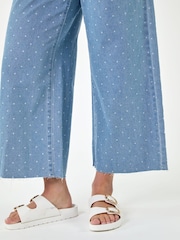 Roman Blue Denim Spot Print Frayed Edge Denim Trousers - Image 4 of 4