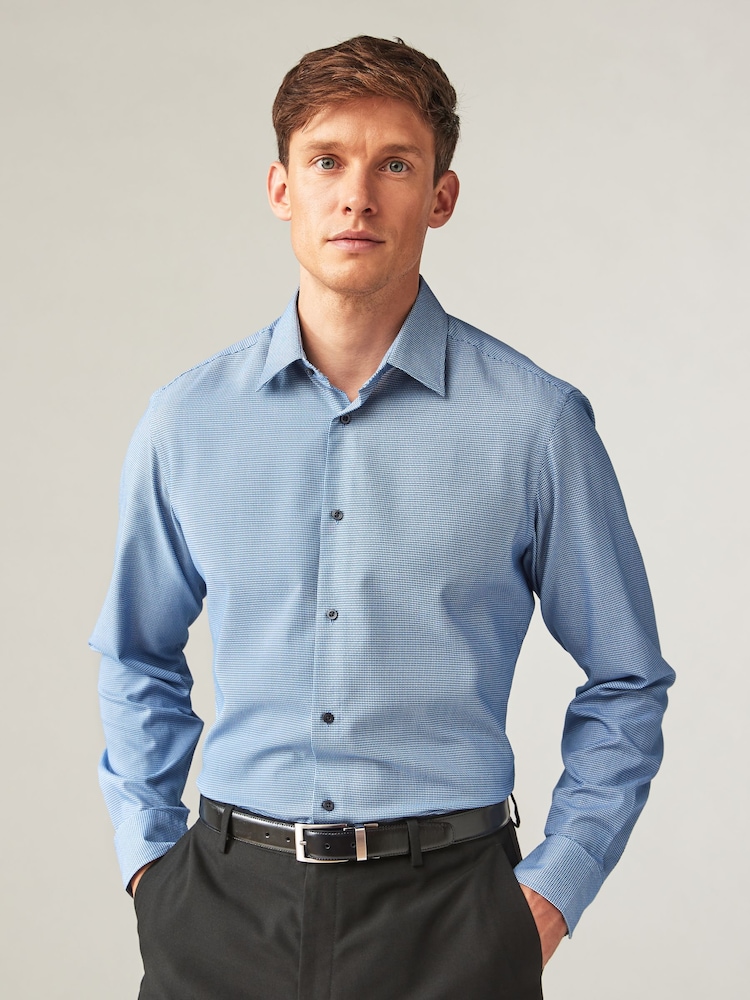 Blue Slim Fit Easy Care Textured Single Cuff Shirt - Image 1 of 8
