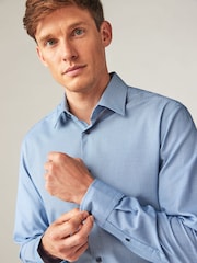 Blue Slim Fit Easy Care Textured Single Cuff Shirt - Image 4 of 8