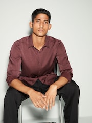 Textured Fig Purple Regular Fit Long Sleeve Single Cuff Shirt - Image 1 of 7