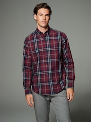 Burgundy Red Tartan Regular Fit Easy Iron Button Down Oxford Shirt - Image 1 of 7