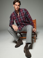 Burgundy Red Tartan Regular Fit Easy Iron Button Down Oxford Shirt - Image 2 of 7